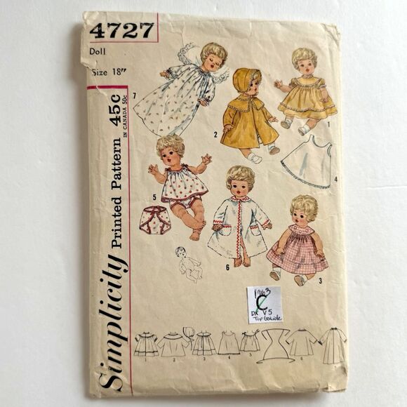 12" Doll Clothes Sewing Pattern Simplicity 4727 Tiny Tears Betsy Wetsy Carrie - Picture 1 of 3